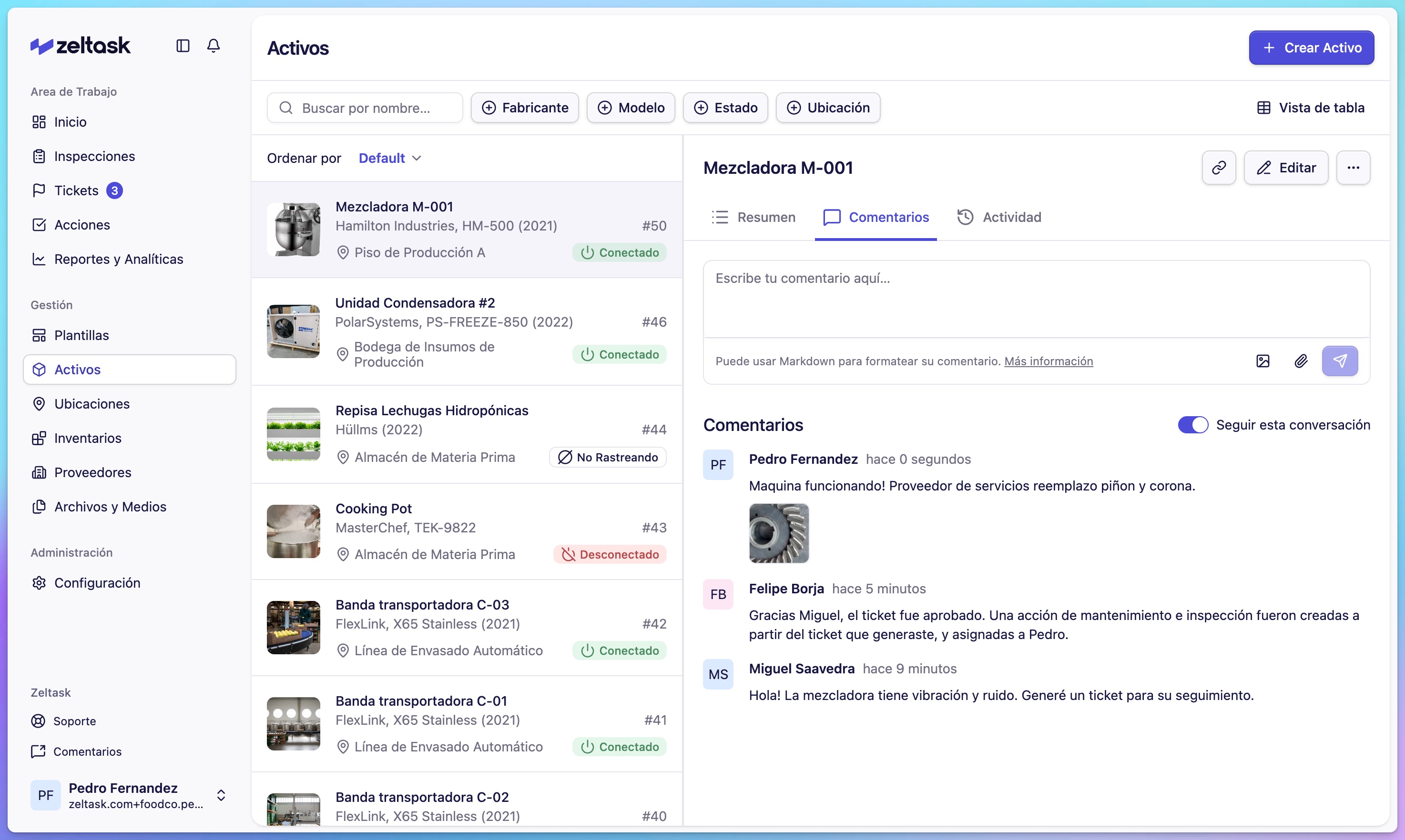 Asset detail view showing the Status History timeline